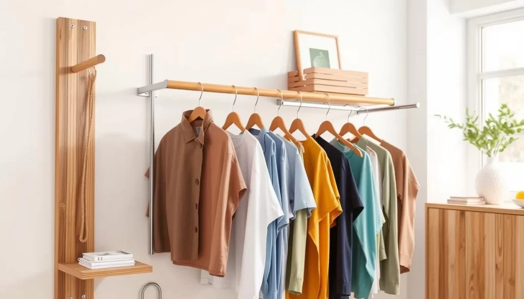 space-saving wall clothing rack